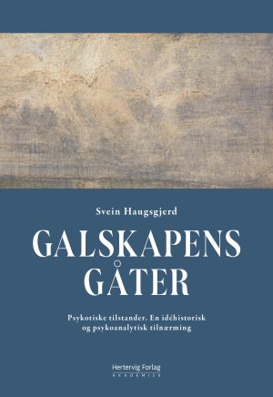 Forsiden til Galskapens Gåter med et maleri øverst og tittelen i hvitt på blå bakgrunn